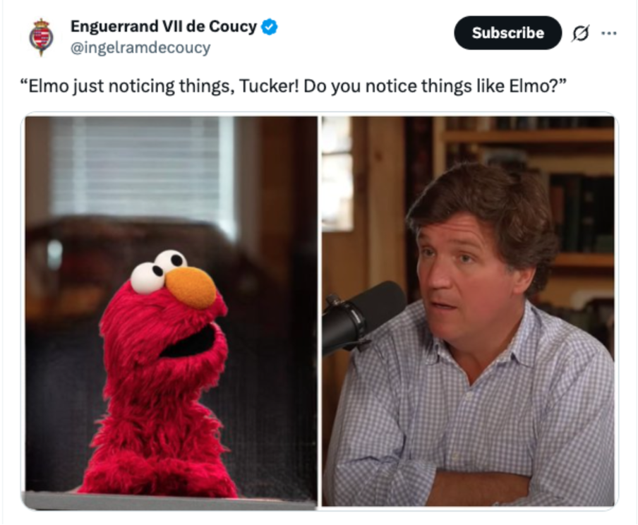 An example of an X post that is using Elmo to share conspiracy theories about Jewish people.