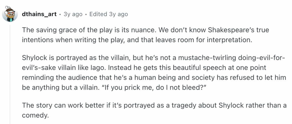 An example X post discussing the use of the term Shylock from Shakespeare.