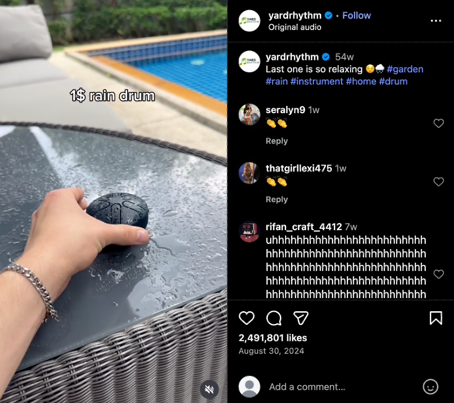 ad for a rain drum speaker using the Erika song